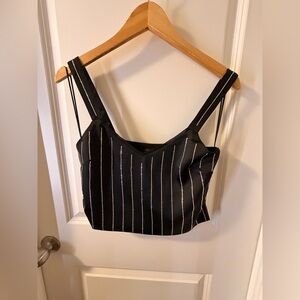 Black Rhinestone Striped Women's Top